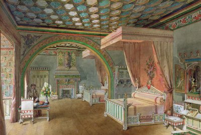 The Pink Room in the Chateau de Roquetaillade, 1868 by Edmond Duthoit